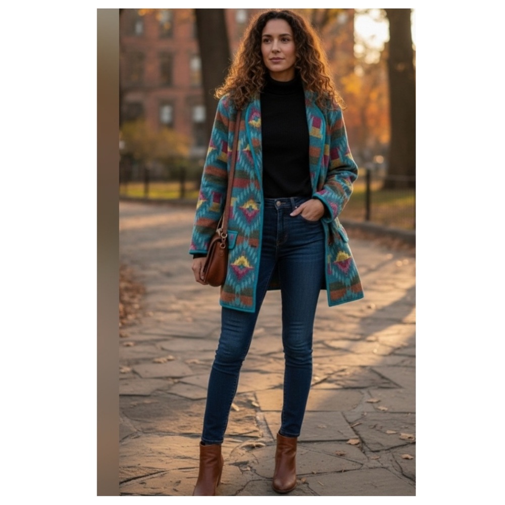 VTG BEDFORD FAIR Boho Aztec Print Coat